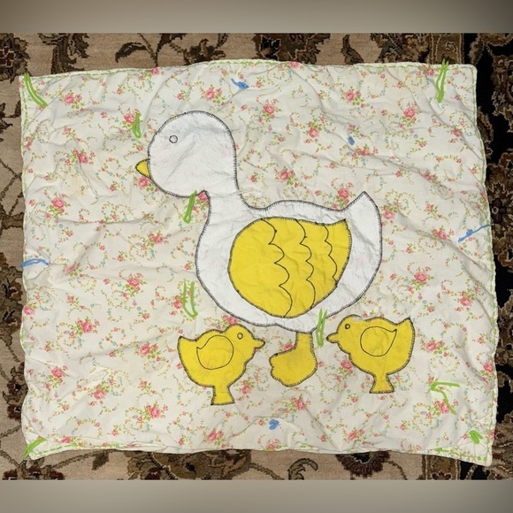 Mother Goose Newborn Baby Blanket Quilt Coverlet 37”x30” Hand Made Vintage - Picture 1 of 7
